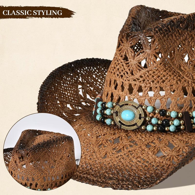 Willheoy Straw Cowboy Hat for Men Womens Straw Cowgirl Hat Summer Western Cowboy Hats with Wide Brim for Cowgirls and Cowboys - Image 5